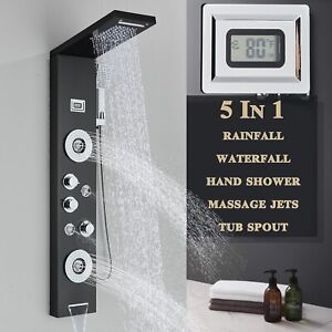 Black Rainfall Waterfall Shower Panel Tower System Massage Column Faucet Fixture