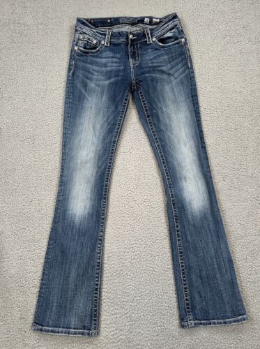 Miss Me Jeans Womens Size 28 Blue Denim Easy Boot Embellished Thick Stitch