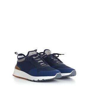BRUNELLO CUCINELLI 995$ Navy Blue Low Top Runners Sneakers - Lace Up, Textured