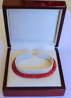Beautiful Faceted Natural Red Coral 6mm Yellow Gold Bracelet Handmade