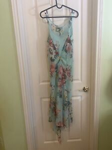 Beautiful Whimsical Sequin Vintage Flower Dress Sundress Picnic Teal Lace