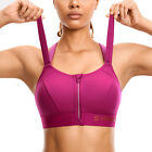 SYROKAN Womens' Sports Bra High Impact Support Zip Front Adjustable Large Bust