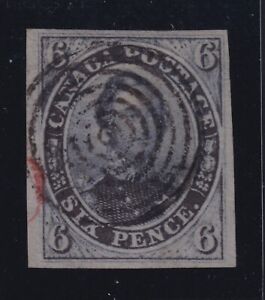 Canada Sc #2 (1851) 6d slate violet Consort Four-Margin VF Used 