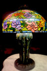 Tiffany Style Stained Glass Lamp with Large Mosaic Base Pigtail Cap Reproduction