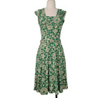 Effie's Heart Gloria Green Floral Sleeveless Dress Sz S Belted Stretch Pockets