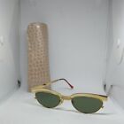 90s Floating Lens Cat Eye Gold and Green Lens Vintage Sunglass - Trina with Case