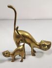 Vintage Brass Cat Ring Holder Set Figurines (2) MCM Primitive Long Tail
