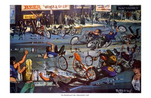 Dave Mann Ed Roth Studios Print Poster Chopper Bike Blackboard Cafe Calif.