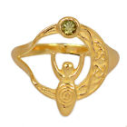 18K Gold Vermeil Natural Faceted Moldavite 925 Silver Ring Jewelry s.8 CR39061