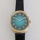 Vintage Lucerne mechanical Watch, gold tone, black band, Works