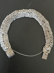 Antique  1930 Old Pawn Mexico Sterling Silver Coil Spiral Swirl Link Bracelet