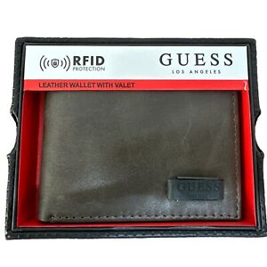 Guess Men's Leather Credit Card RFID Billfold Wallet With Valet 31GU220041 GRaY