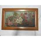 Antique Victorian original oil PAINTING floral flowers mums fall colors on glass