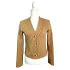 VINCE Wool Cashmere Ribbed Crop Cardigan Sweater Size XS Dune Tan Chunky Knit