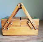 Vintage Wood Fold Out Accordion Style Sewing Box Jewelry