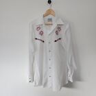 H Bar C Floral Western Pearl Snap Western Shirt Size 16 White Red Pink Monterey