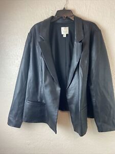 Sejour Women's 22W Black Genuine Leather Open Front Front Jacket Blazer Pockets