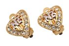 Authentic NINA RICCI Vintage Heart Motif Clip-on Rhinestone Earrings Gold 0904J