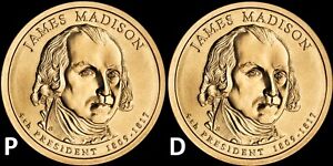 2007 P & D James Madison Presidential Dollar BU 2 Coin US Mint Set