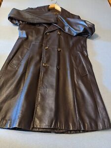 Vtg Rare 1166 Israel Dk Brown Leather Trench Swing Coat 12 14 Lg Xlg V.Good Cond