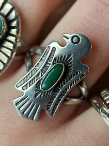 Vintage Fred Harvey Sterling Silver Turquoise Southwest Thunderbird Ring 6 3/4