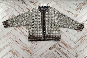 Skjaeveland Cardigan Womens Large Norwegian Brown Wool Button Front Sweater