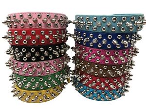 Dog Collar Studded & Spikes Rivet Adjustable 12 Colors Faux Leather  1