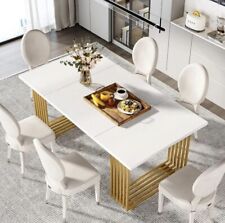 White Modern Dining Room Table for Kitchen, Sits 6-8 People