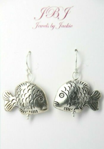 Fish Earrings Ocean Life Sea Koi .925 sterling silver hooks pewter charms Charm