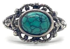 Old Pawn Raw Webbed Turquoise Sterling Silver Ring Vintage Size 8 Unisex