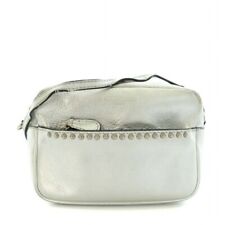 J M Davidson Pebble Mini Shoulder Bag Leather Studs Logo Embossed Silver /Yt