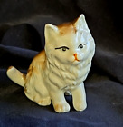 Vintage Porcelain Kitty Cat Figurine Long Hair Brown White 3