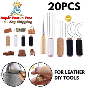Leather Craft Repair Needles & Waxed Threads Set DIY Tools Curved Needles 20 Pcs