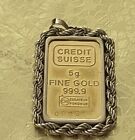 New ListingCredit Suisse 5 Gram .9999 Fine Gold Bar With 14K Frame Pendant