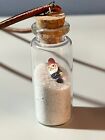 Traveling Gnome In A Bottle Necklace, Travelocity Gnome, Miniature Gnome Pendant