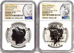 2023 s reverse proof morgan peace silver dollar set ngc rp 70 fr mp  in hand