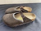 Birkenstock Clogs Brown Suede Leather Slip On Soft Footbed Size 37 6/6.5