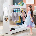 Pink/White Wood Kids Wardrobe Armoire Mirror Sturdy Dress Up Storage ClosetShelf
