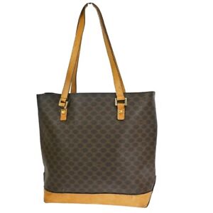 CELINE Logo Macadam Pattern Shoulder Tote Bag PVC Leather Brown Italy 04YD712