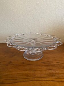 Vintage Clear Glass Pedestal Cake Stand,  Cafe  Pastry Display Plate Dia-12