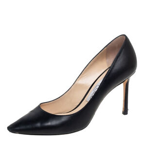 Jimmy Choo Black  Leather Romy Pointed Toe Pumps  Size 37