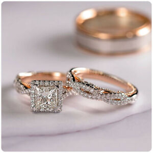 Couple Jewelry Wedding Elegant 925 Silver Plated Ring Cubic Zircon Sz 6-10