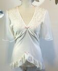 Vintage Sheer White Chiffon Lace Bow Short Lingerie Nightgown