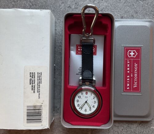 NOS Victorinox Swiss Army Pocket Watch Model 24723 w/ Belt Hanger & Clip S2