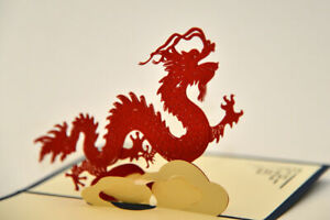 Handmade 3D Pop Up Happy New Year Dragon Good Luck Card