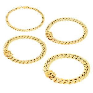 14K Yellow Gold 3mm-12.5mm Miami Cuban Link Chain Bracelet Mens Women 7