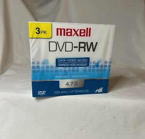 Maxell DVD-RW Data Video 3 Pack BRAND NEW SEALED Rewritable FREE SHIPPING