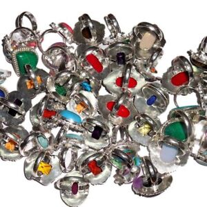 Wholesale Rings Jewellery Lot Mix Design Mix Gemstones .925 Silver Plated