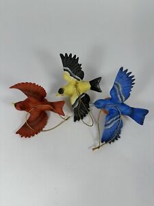 Bird Christmas Tree Ornaments Cardinal-Bluebird-Goldfinch Flying Set Of 3