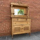 Antique Oak Sideboard/Buffet/Hutch/Server Cabinet with Mirrored Shelf and Drawer